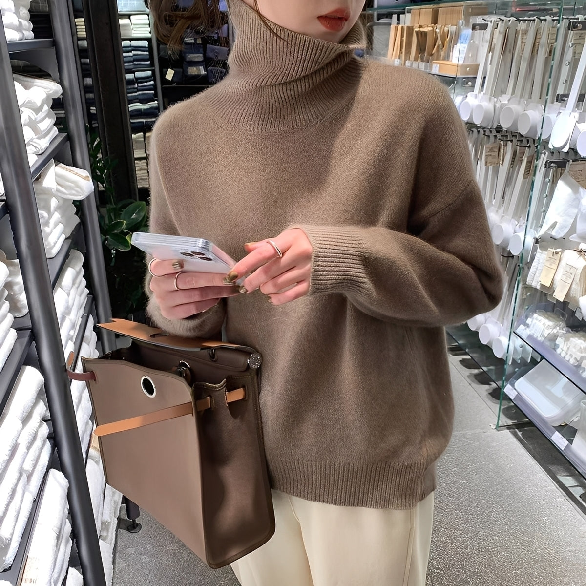 Natalia - Elegante maglione a collo alto in cashmere per donne 