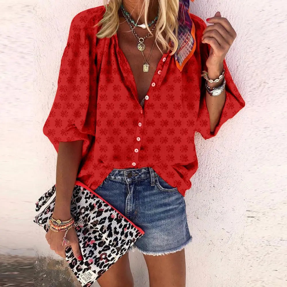 Isabella - Top Fiorito con Bottoni Vintage