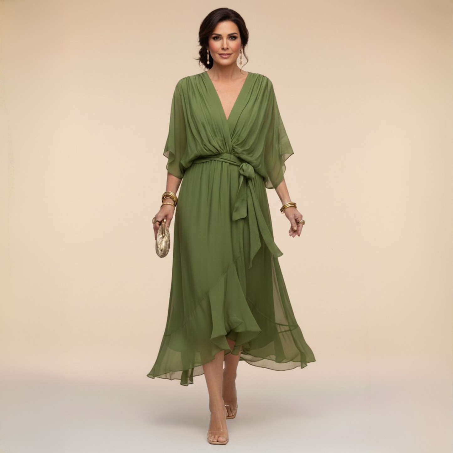 Monica | Abito in chiffon con scollo a V
