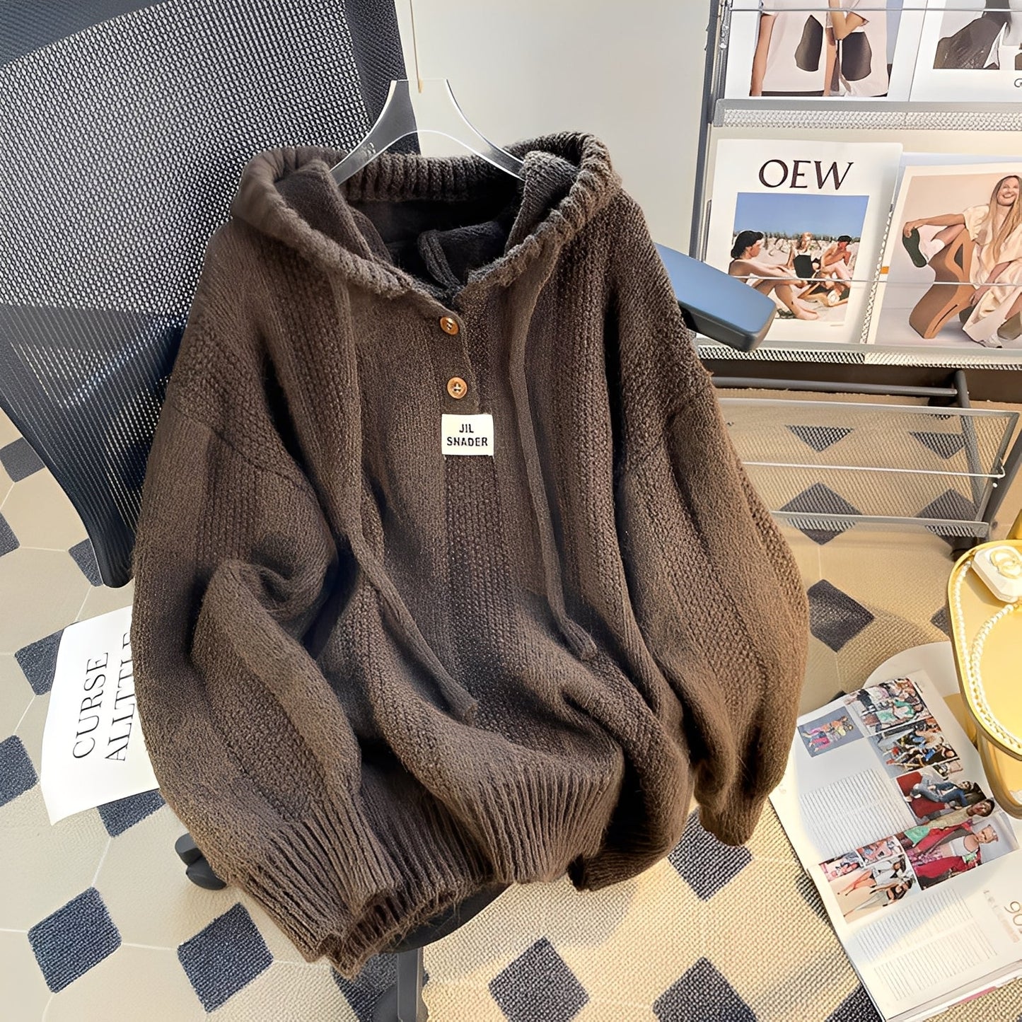 Haylee - Maglione casual con cappuccio e bottoni da donna 