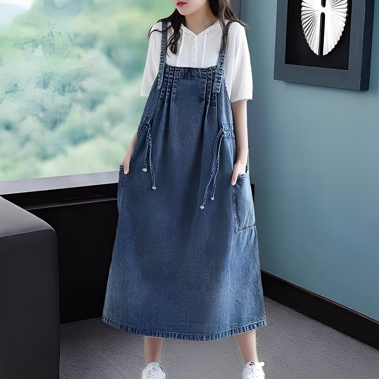 Kelsey - Abito di jeans casual con tasche per donne 