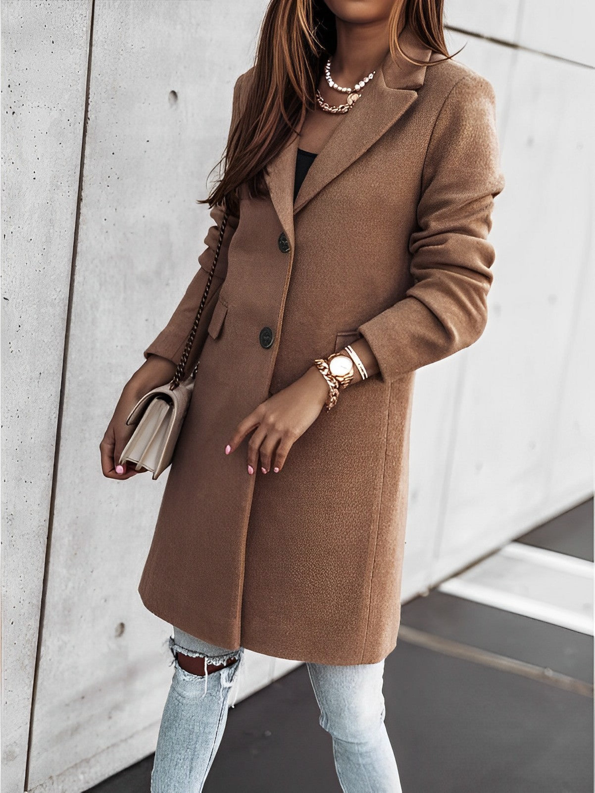 Joselyn - Classico cappotto lungo con bottoni per donne 