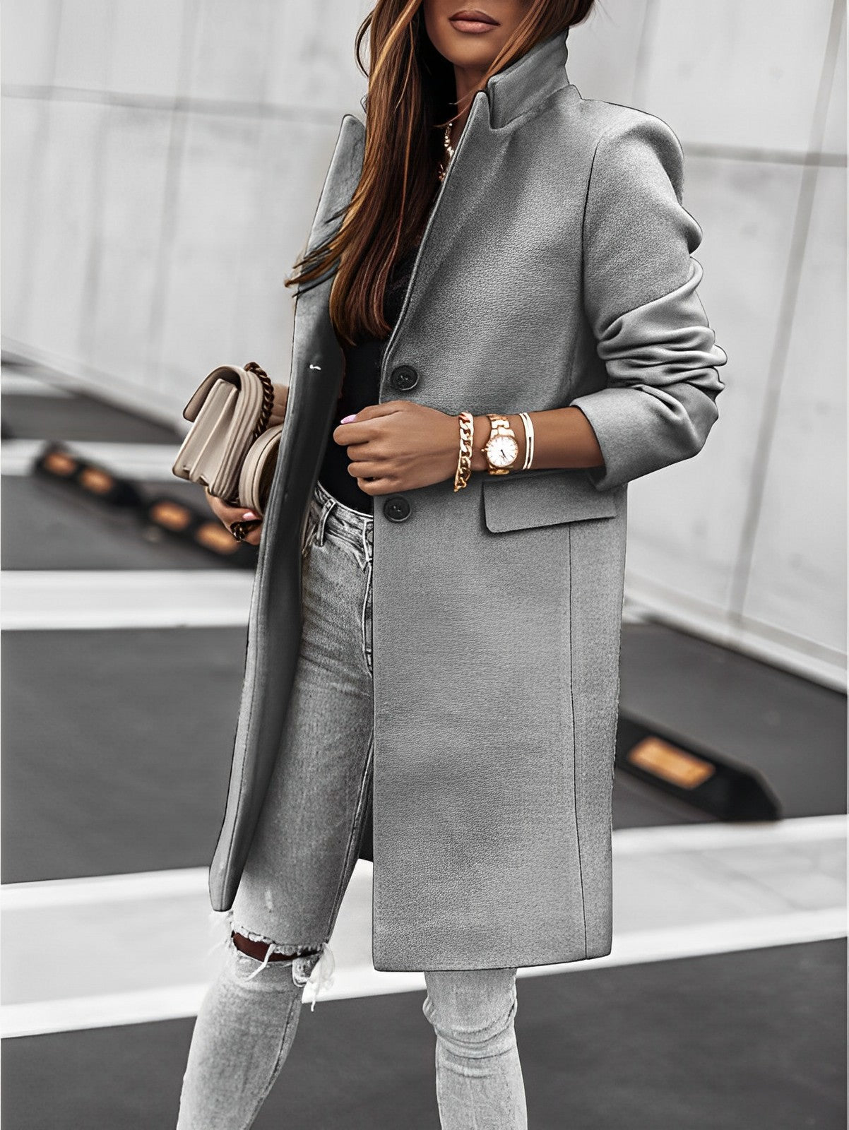 Joselyn - Classico cappotto lungo con bottoni per donne 