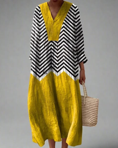 Abito Lungo Melodi Tessa – Maxi Dress Estivo Zigzag con Scollo a V