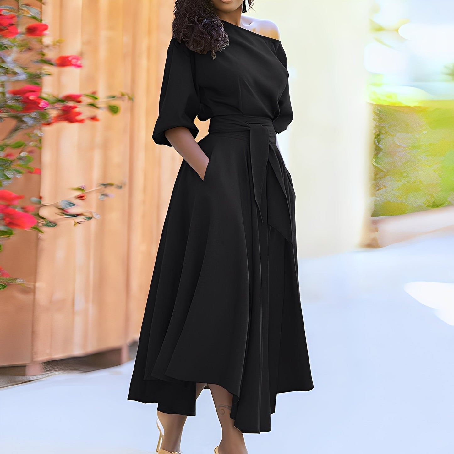 Dahlia - Elegante abito senza spalline con cintura per donne 