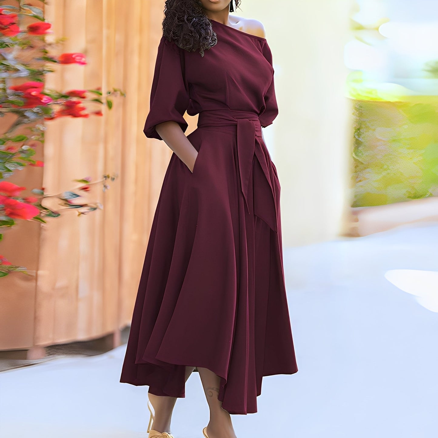 Dahlia - Elegante abito senza spalline con cintura per donne 