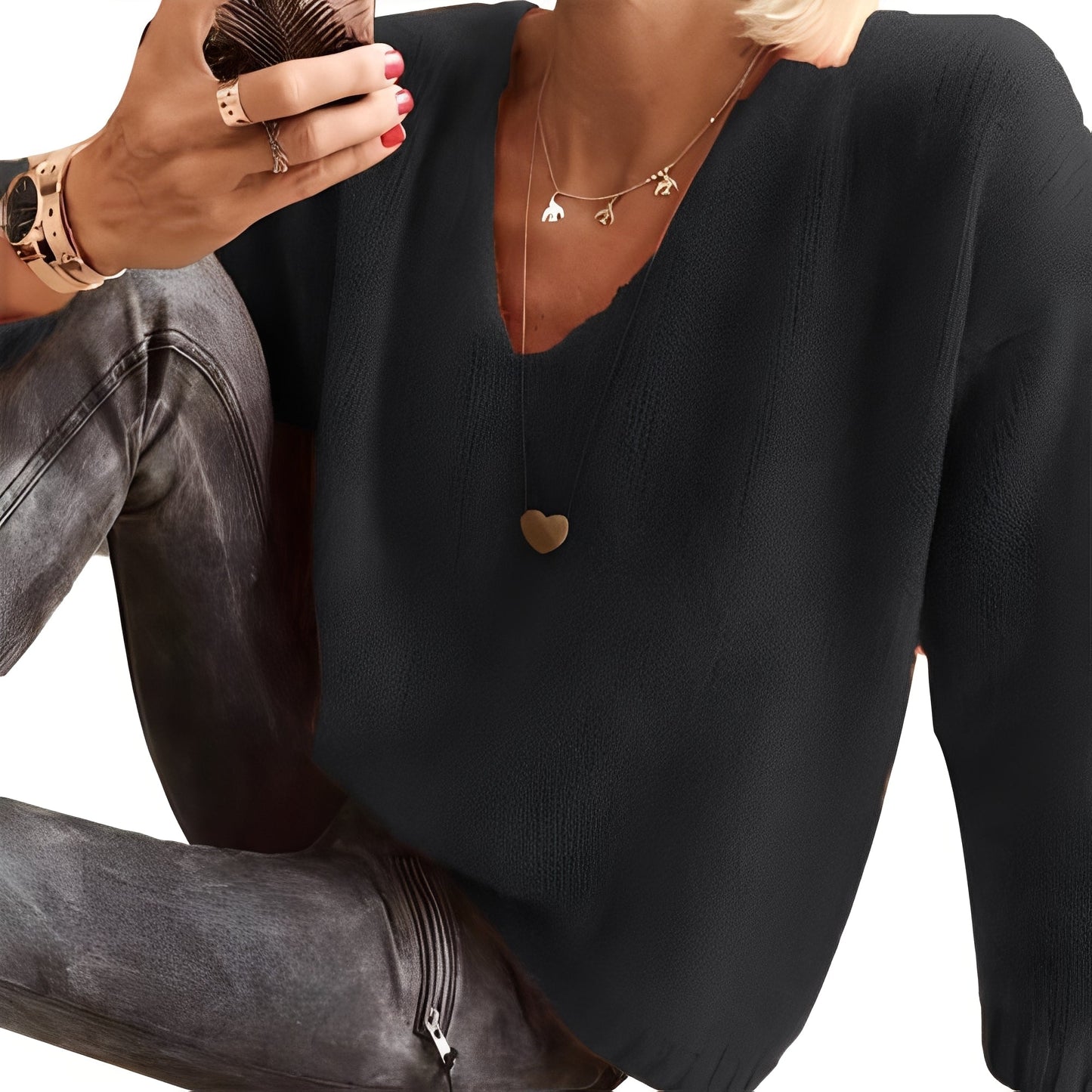 Dorris - Pullover casual e semplice con maniche lunghe per donne