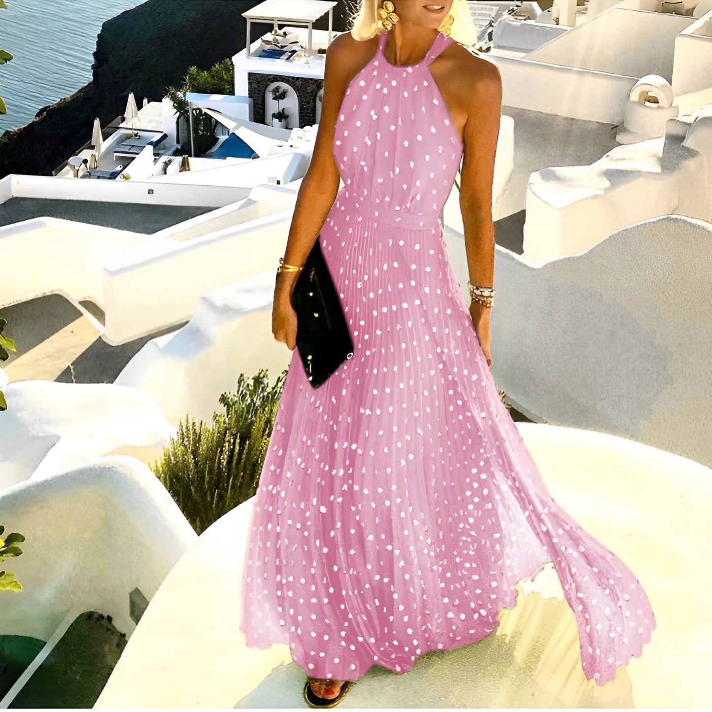 Valorie - Abito Boho plissettato con stampa patchwork per donne