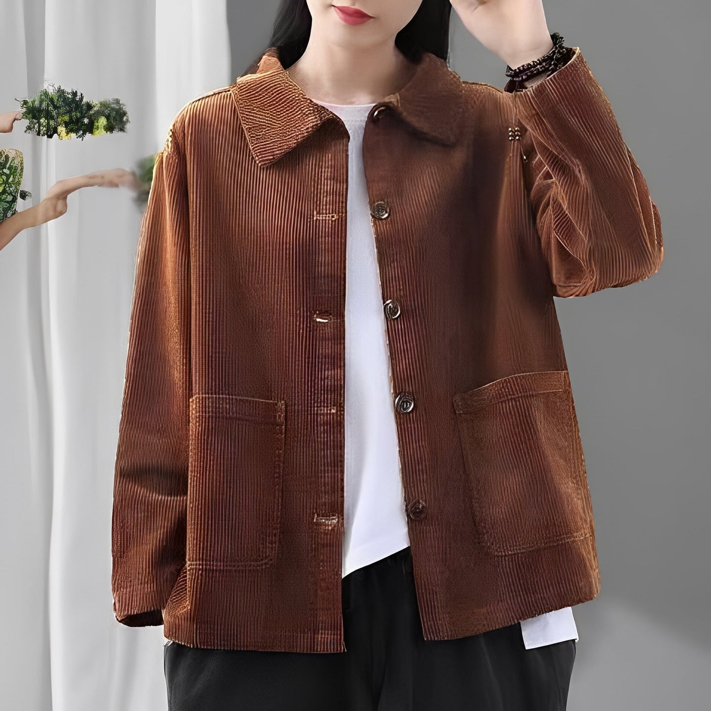 Chloe - Giacca in velluto a coste casual con tasche per donne 
