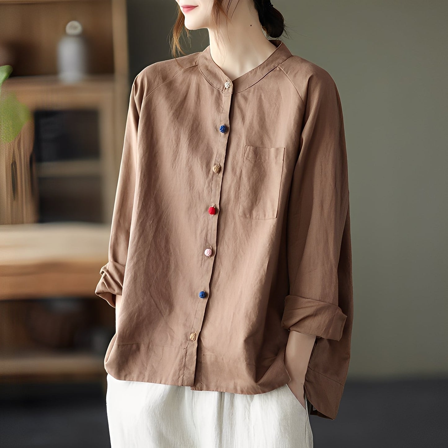 Helen - Camicetta a maniche lunghe con tasche per donne 