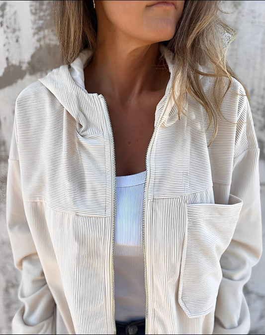 Gillian - Giacca in velluto a coste casual con cappuccio per donne 