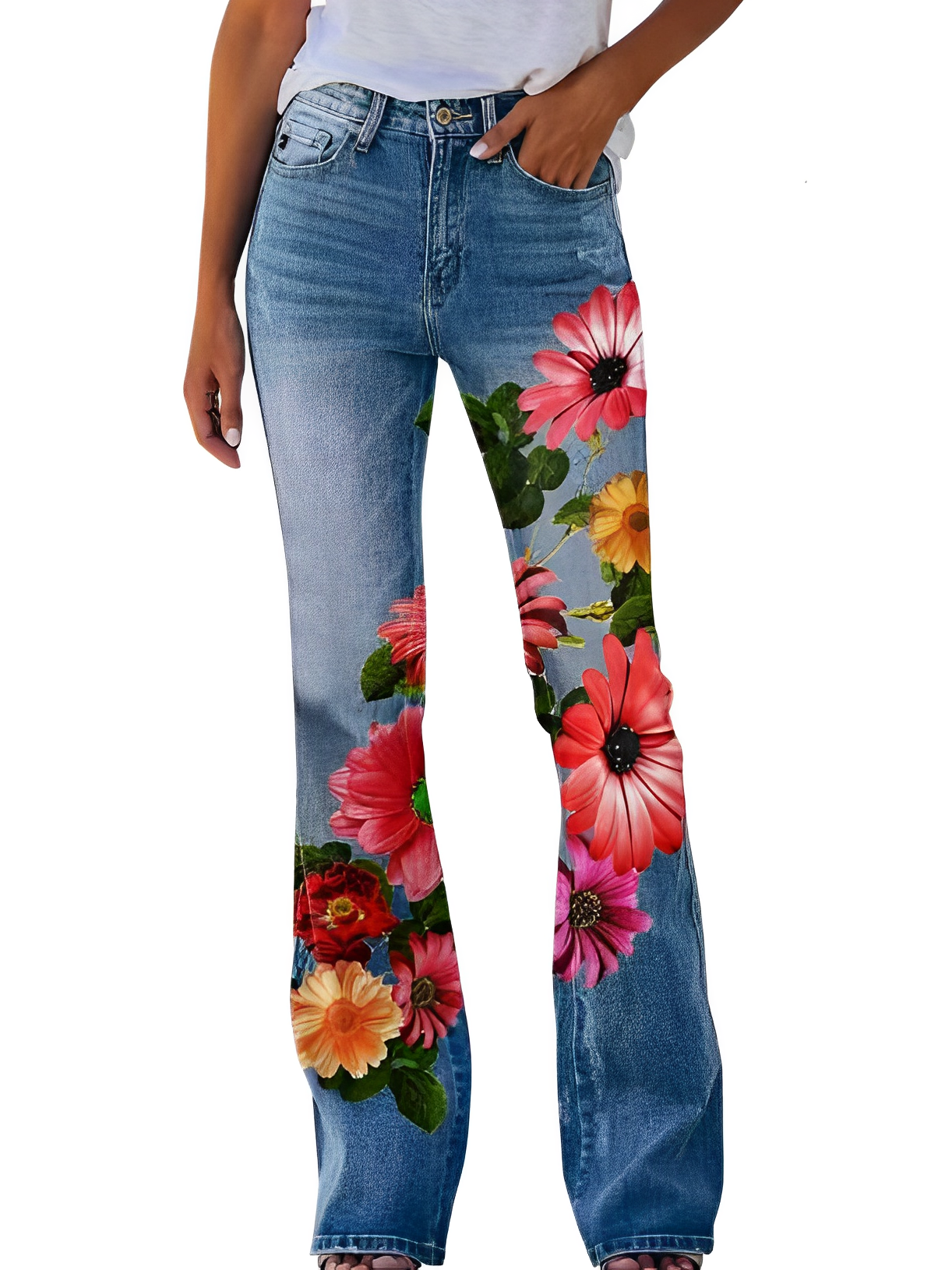 Glenna - Pantaloni a zampa estivi con motivo floreale per donne