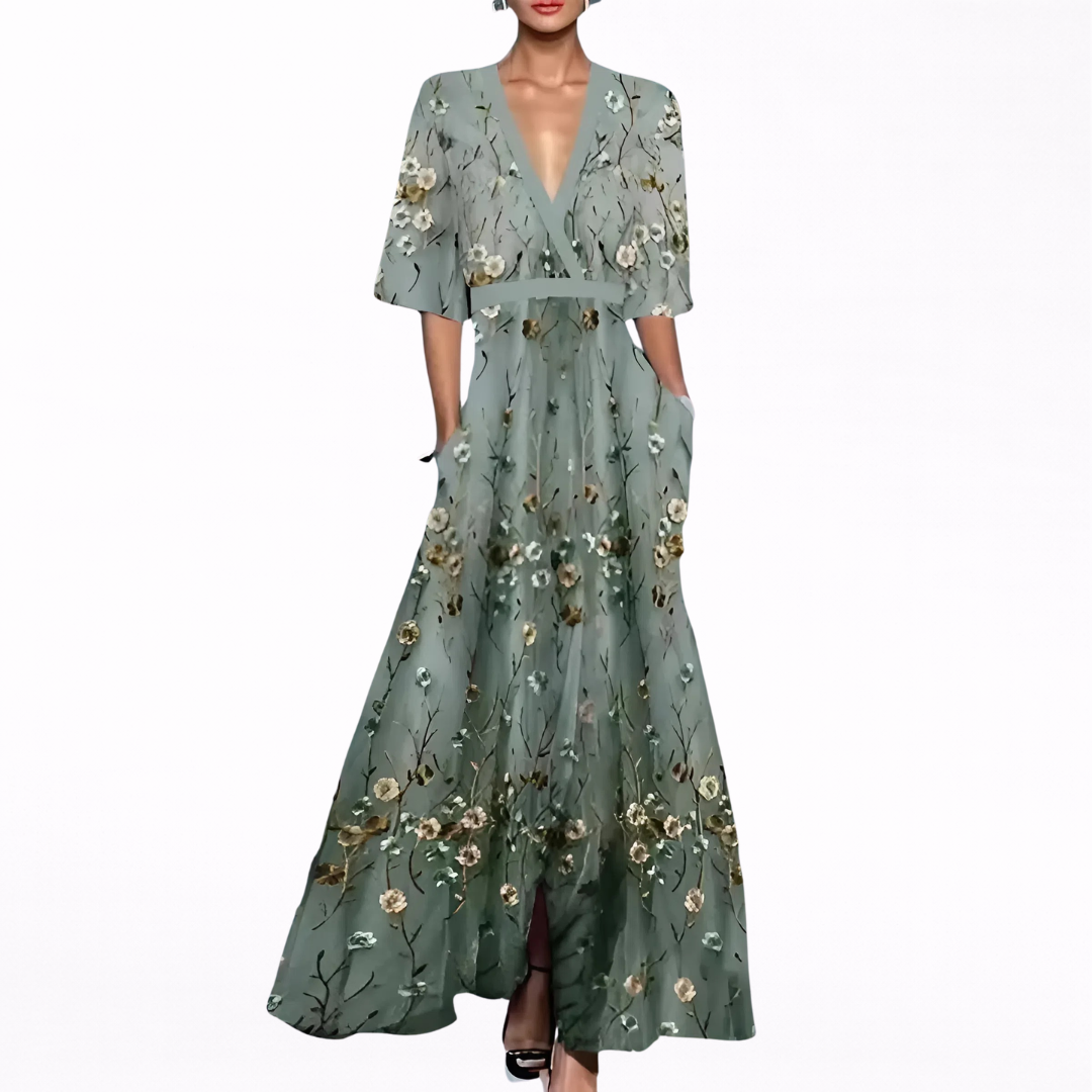 Valentina | Elegant Deep V-Neck Maxi Dress