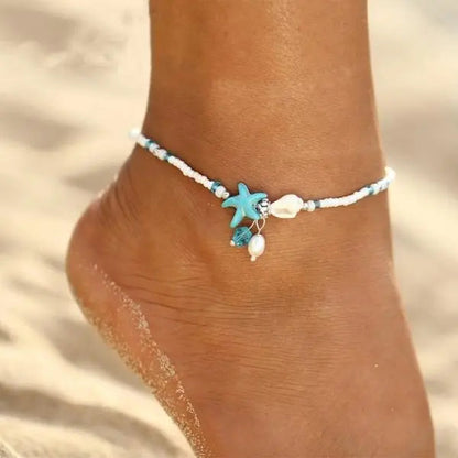 Anklet with stars and shells and natural stones