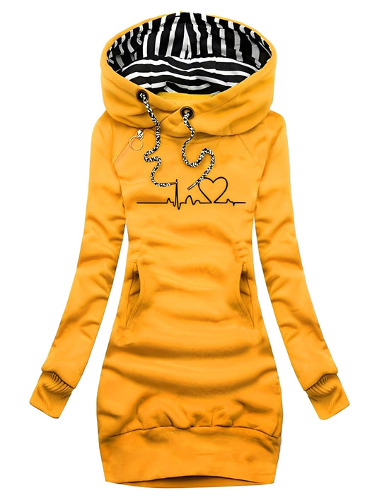 Roxanne - Abito in maglia casual stampato con cappuccio per donne