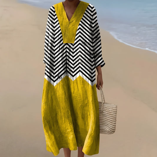 Abito Lungo Melodi Tessa – Maxi Dress Estivo Zigzag con Scollo a V