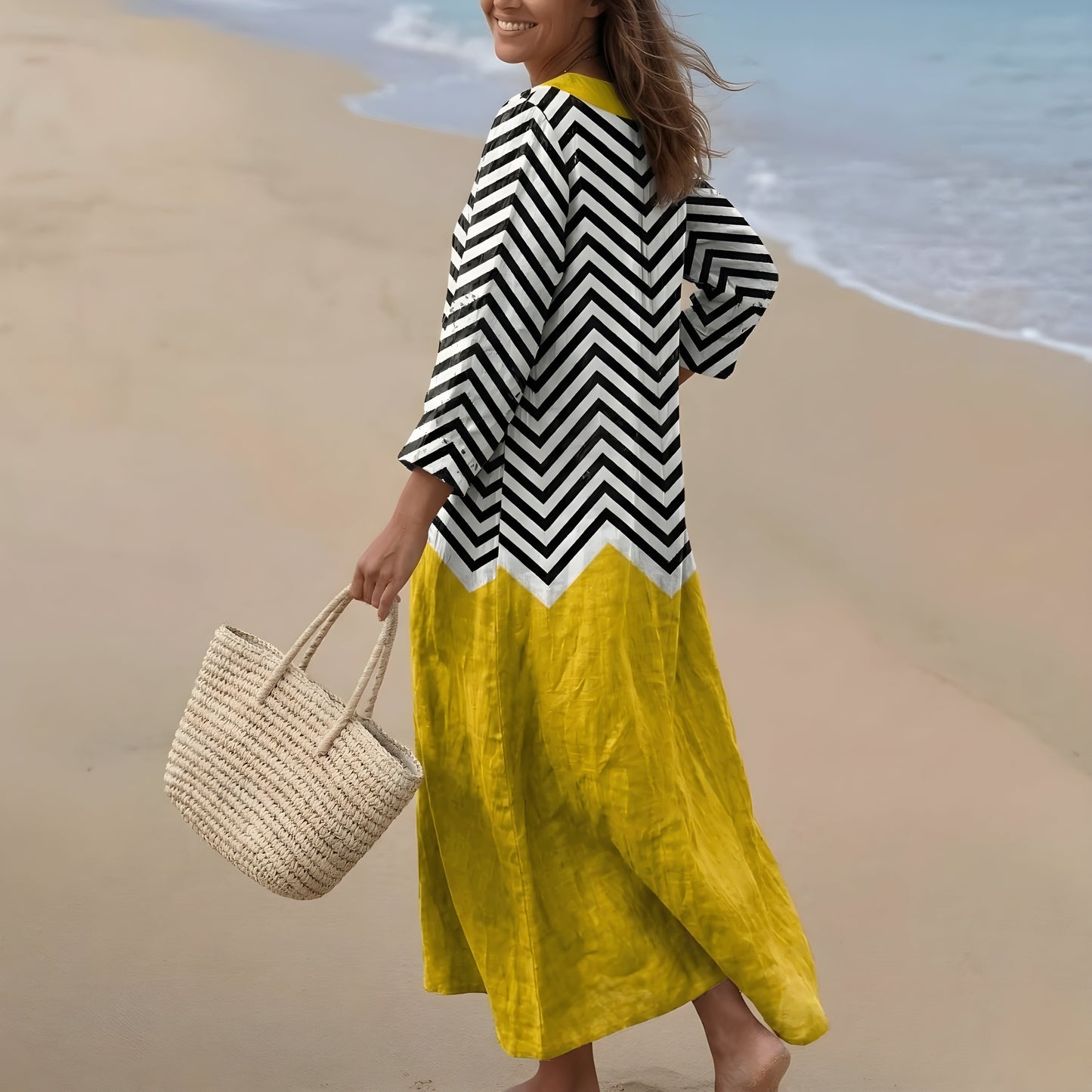 Abito Lungo Melodi Tessa – Maxi Dress Estivo Zigzag con Scollo a V