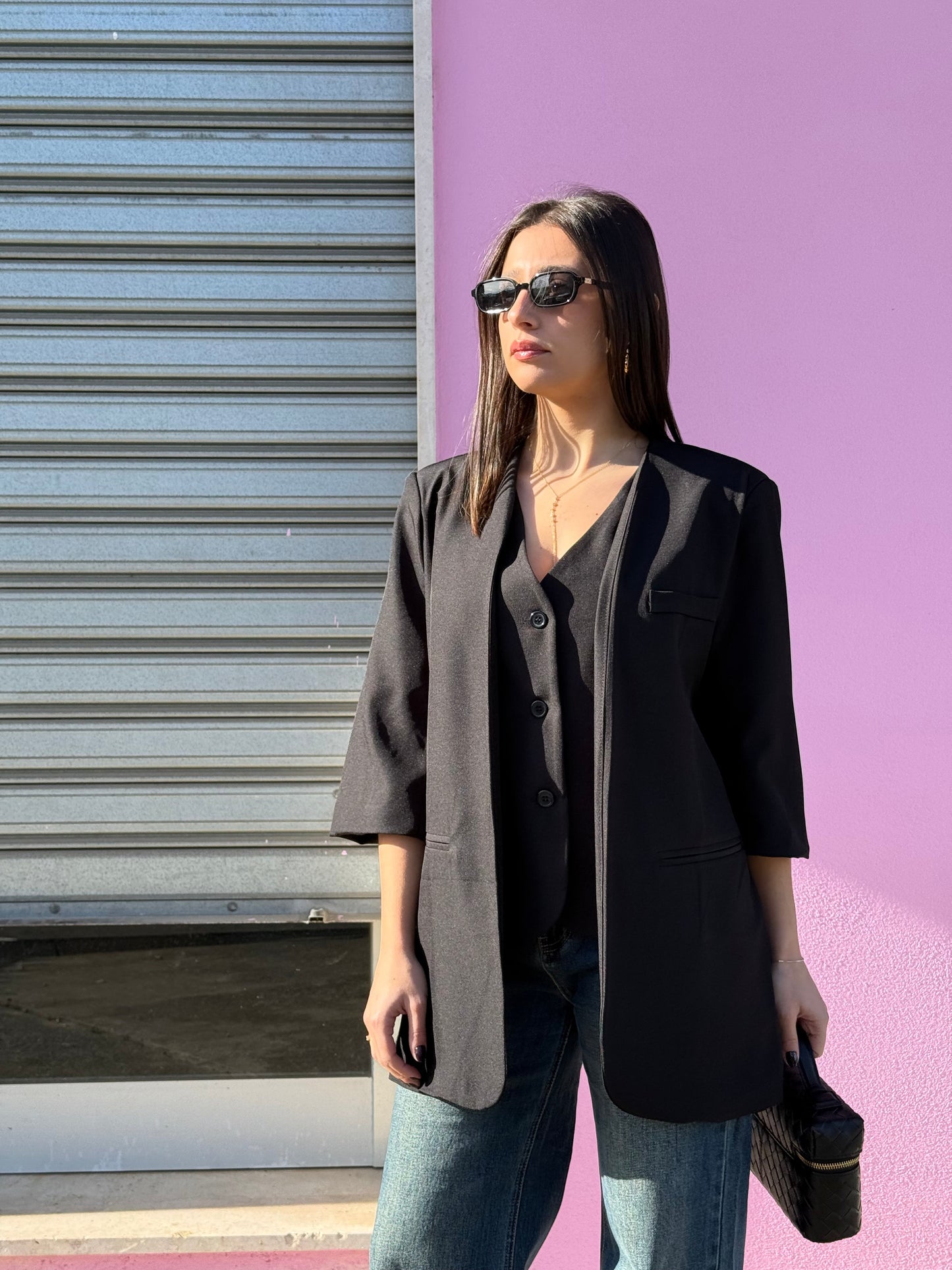 Blazer 3/4 con finto gilet