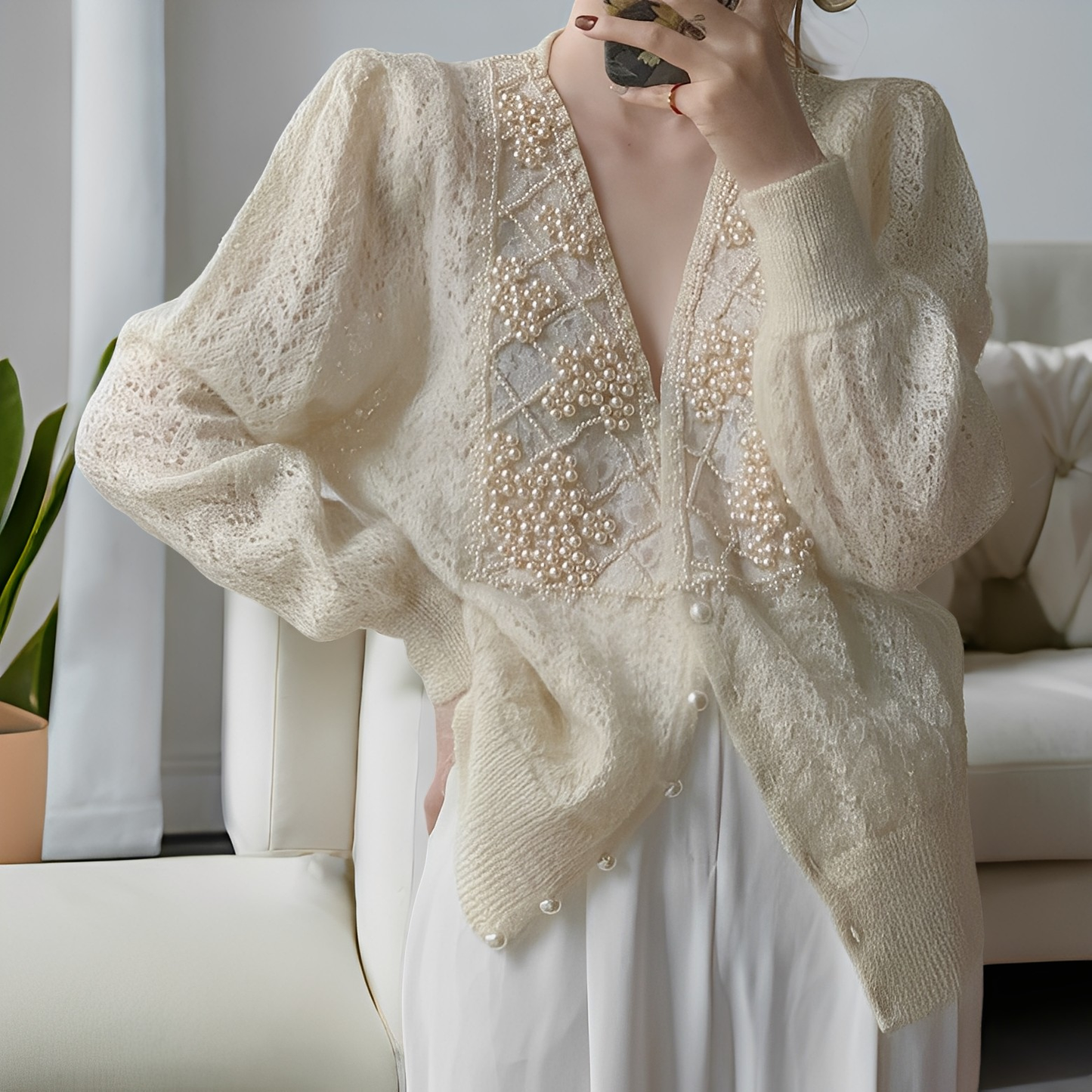 Jolie - Elegante maglione a maglia con bottoni in madreperla 