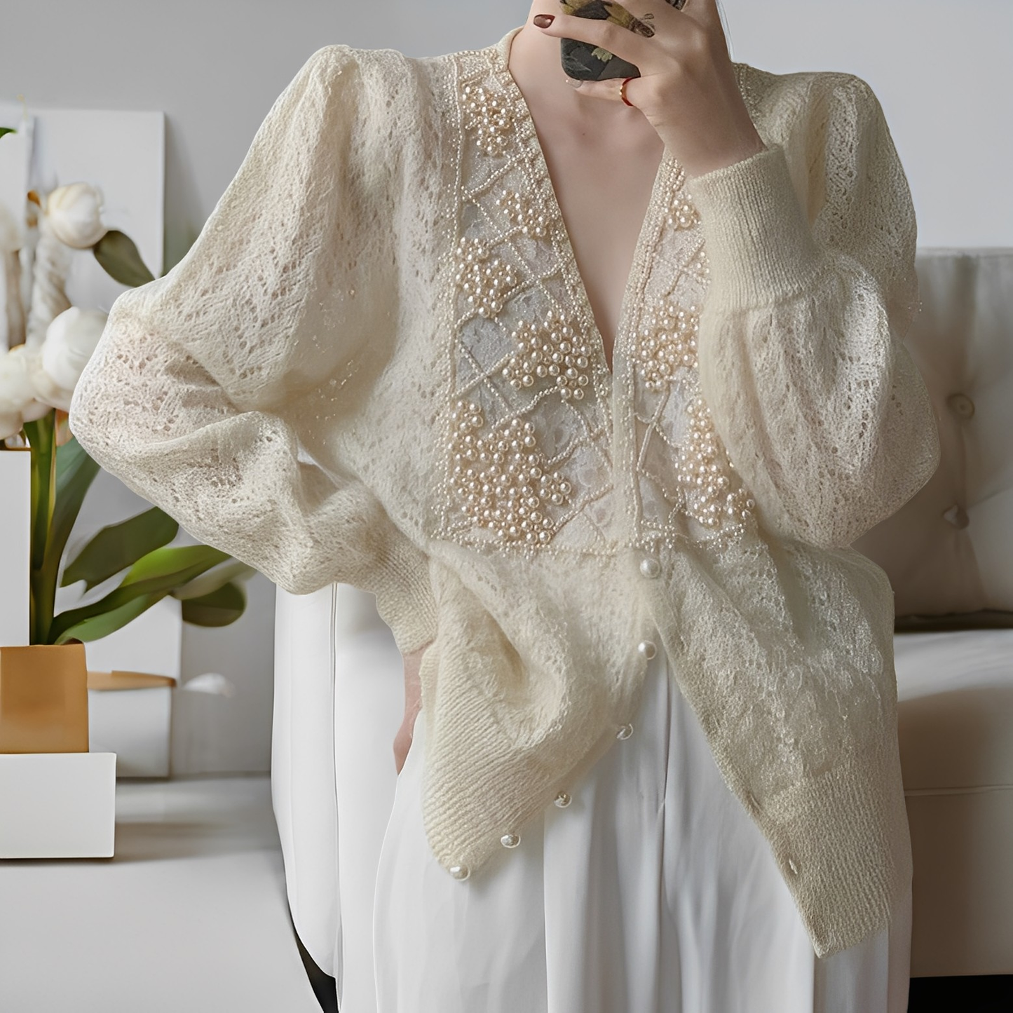 Jolie - Elegante maglione a maglia con bottoni in madreperla 
