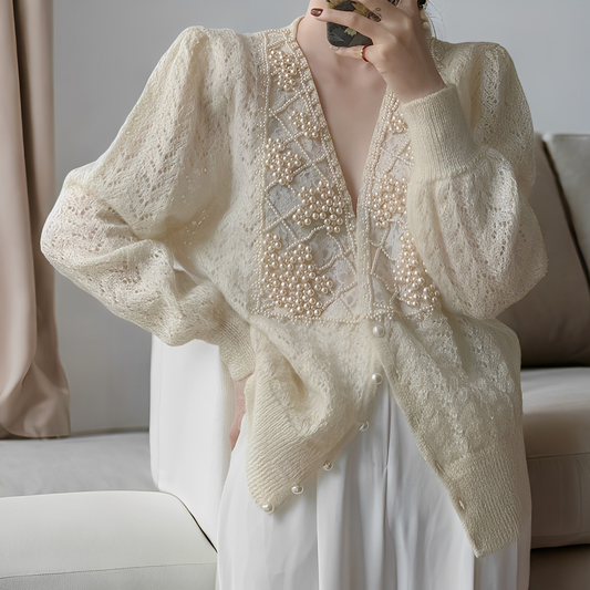 Jolie - Elegante maglione a maglia con bottoni in madreperla