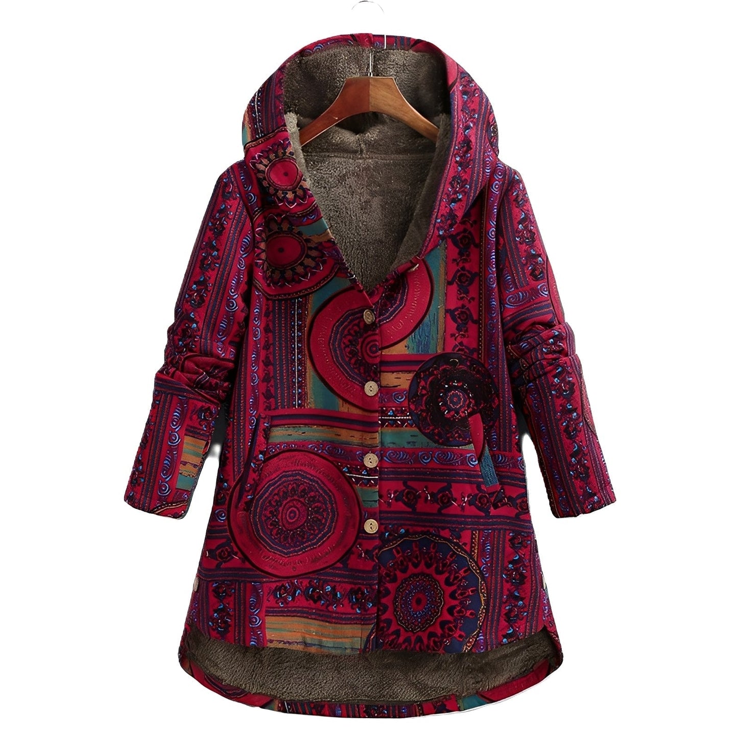 Griselda - Giacca con cappuccio con motivo floreale etnico per donne 