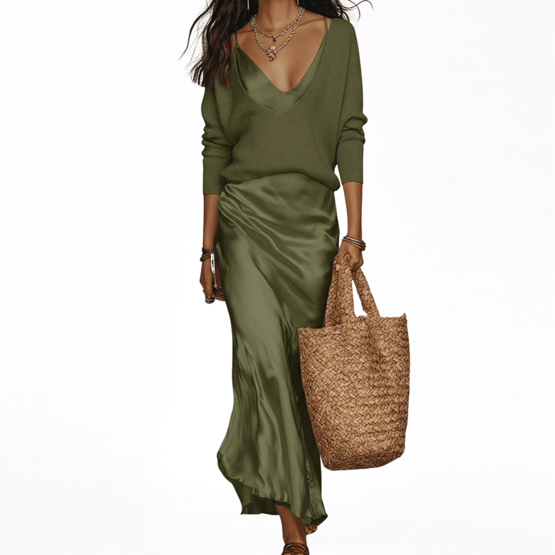 Elena | Midi Dress in Satin