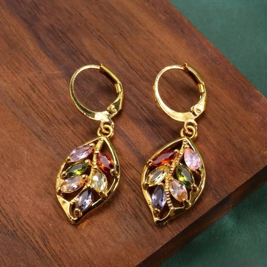 Orecchini Vintage a Foglia d’Oro Multicolore
