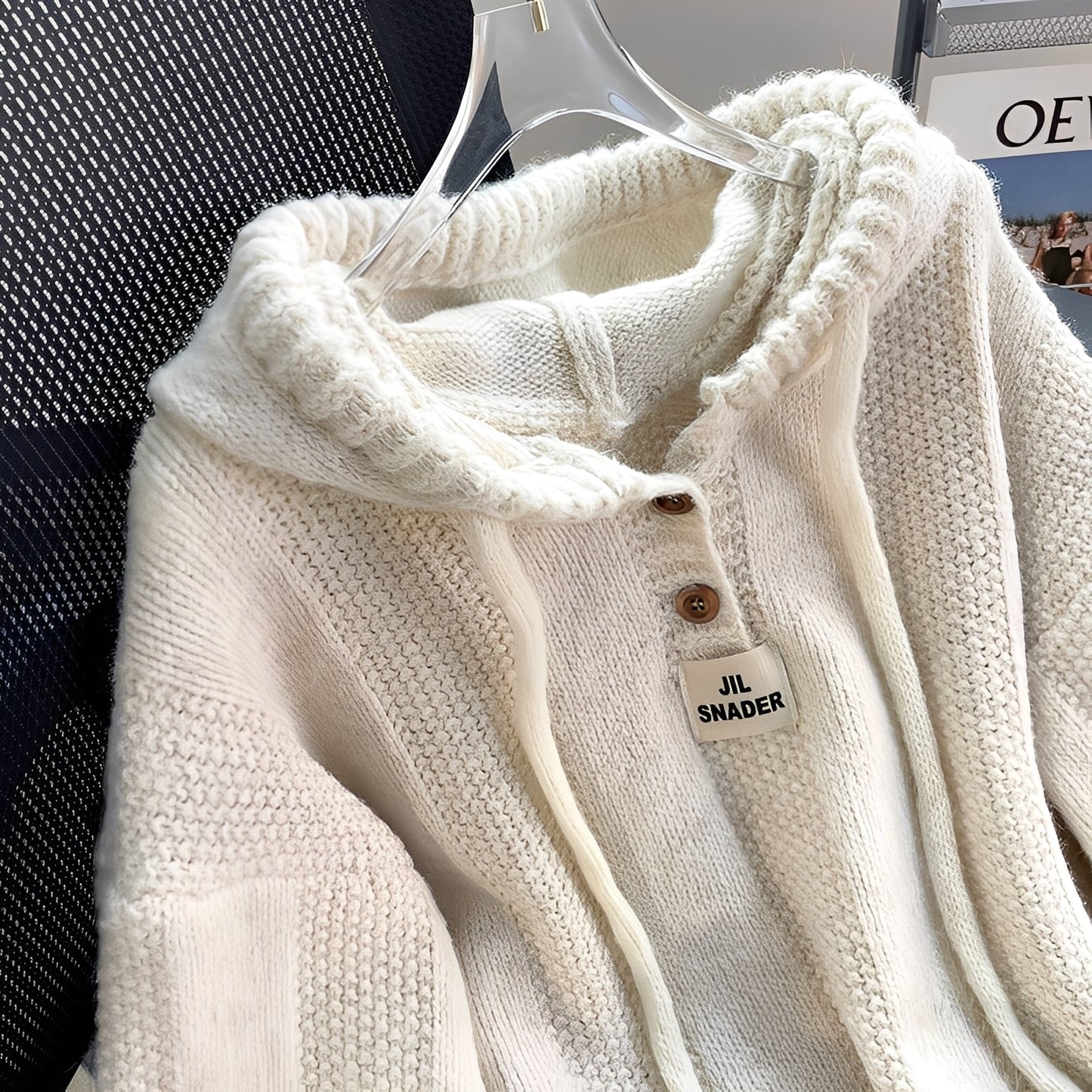 Haylee - Maglione casual con cappuccio e bottoni da donna 