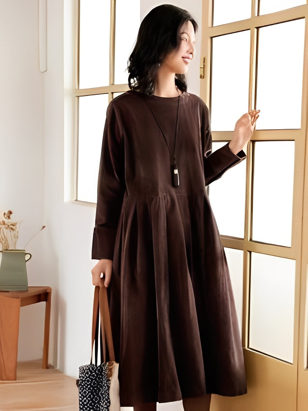 Shyanne - Abito in velluto a coste casual e comodo con tasche per donne 