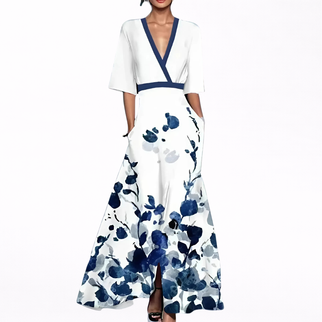 Valentina | Elegant Deep V-Neck Maxi Dress