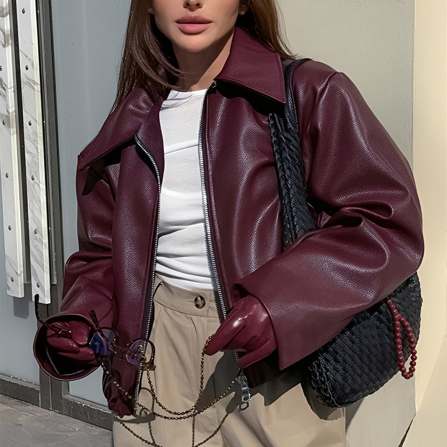Lesley - Giacca in pelle moderna con cerniera per donne