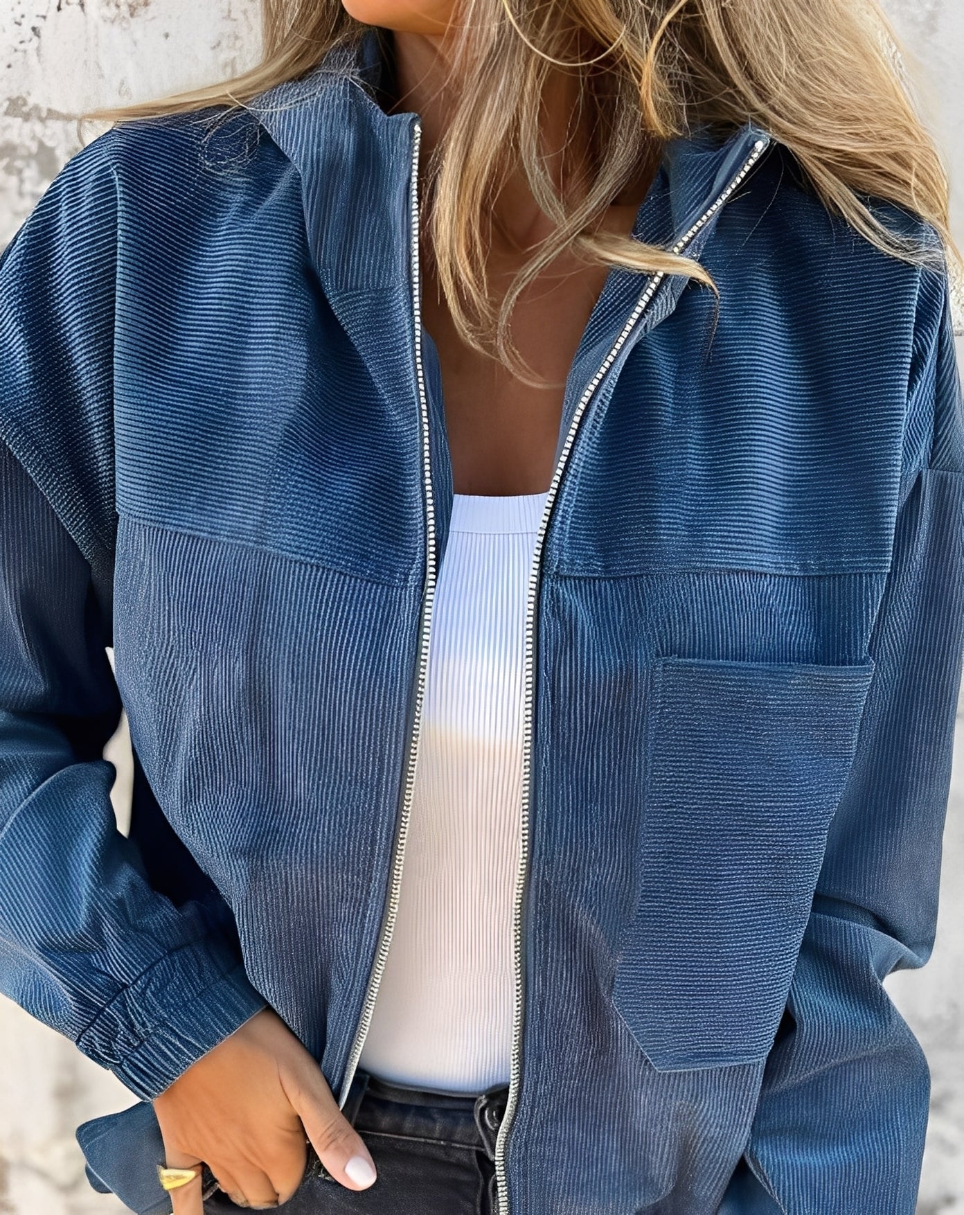 Gillian - Giacca in velluto a coste casual con cappuccio per donne 