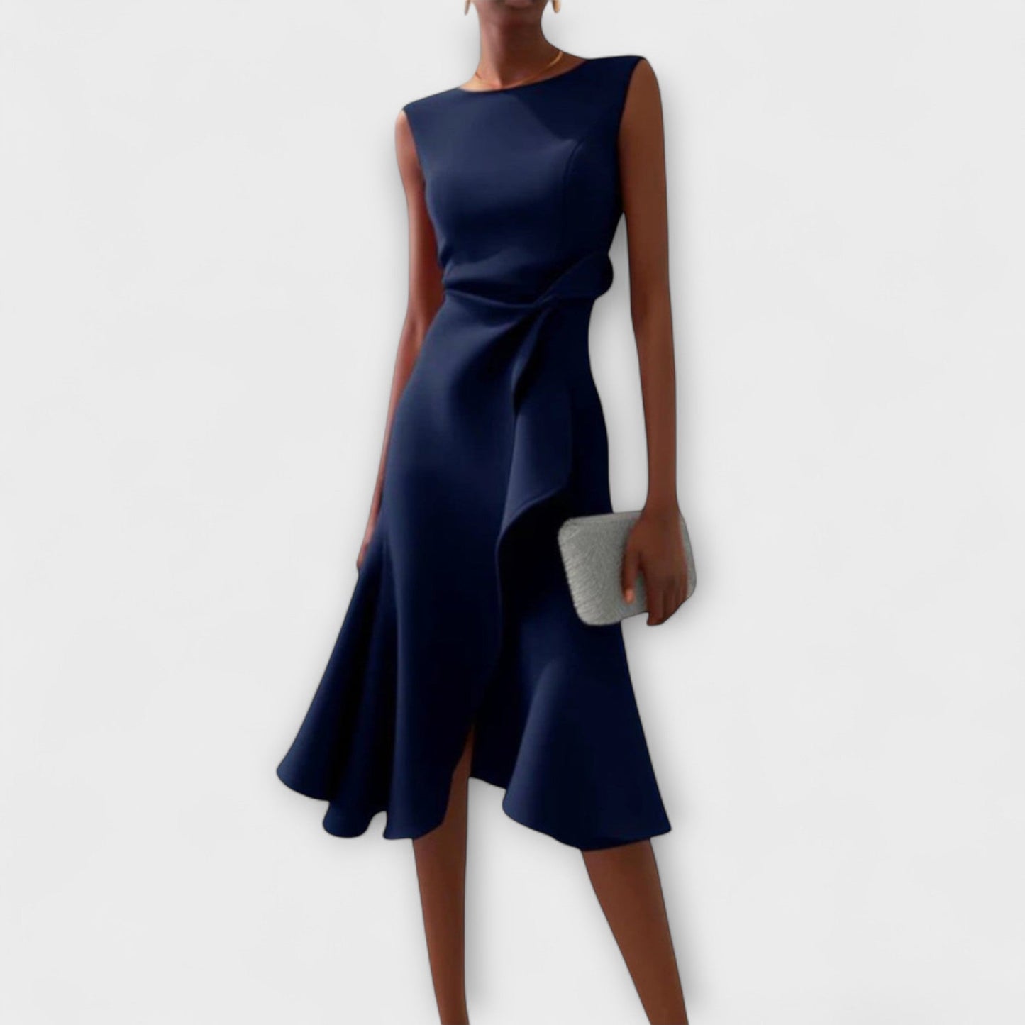 Juliette Abito Midi Drappeggiato con Volant – Abito Asimmetrico da Cocktail e Cerimonia
