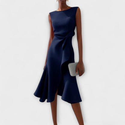 Juliette Abito Midi Drappeggiato con Volant – Abito Asimmetrico da Cocktail e Cerimonia