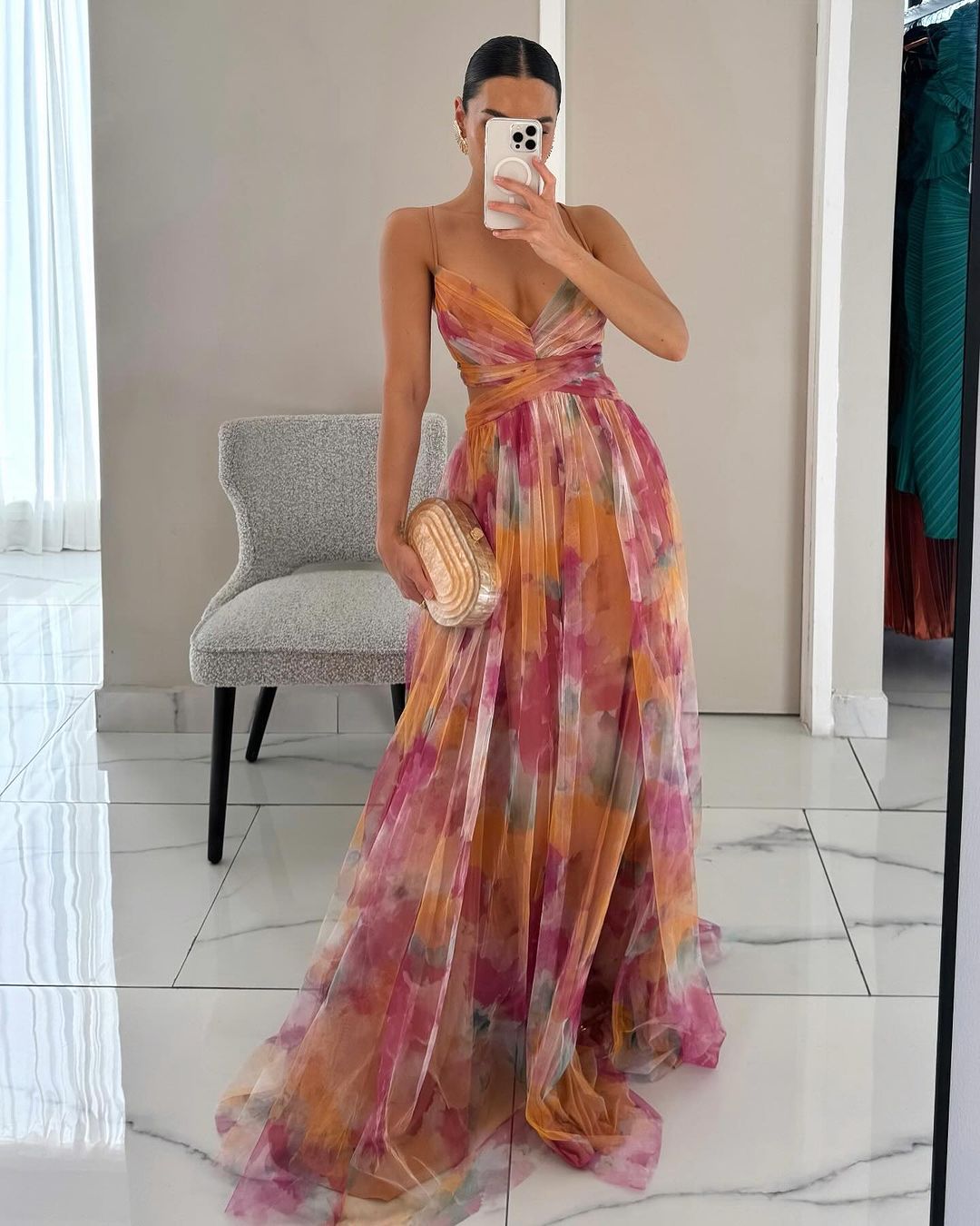 Eléna – Abito Lungo in Tulle Floreale | Invitata Matrimonio