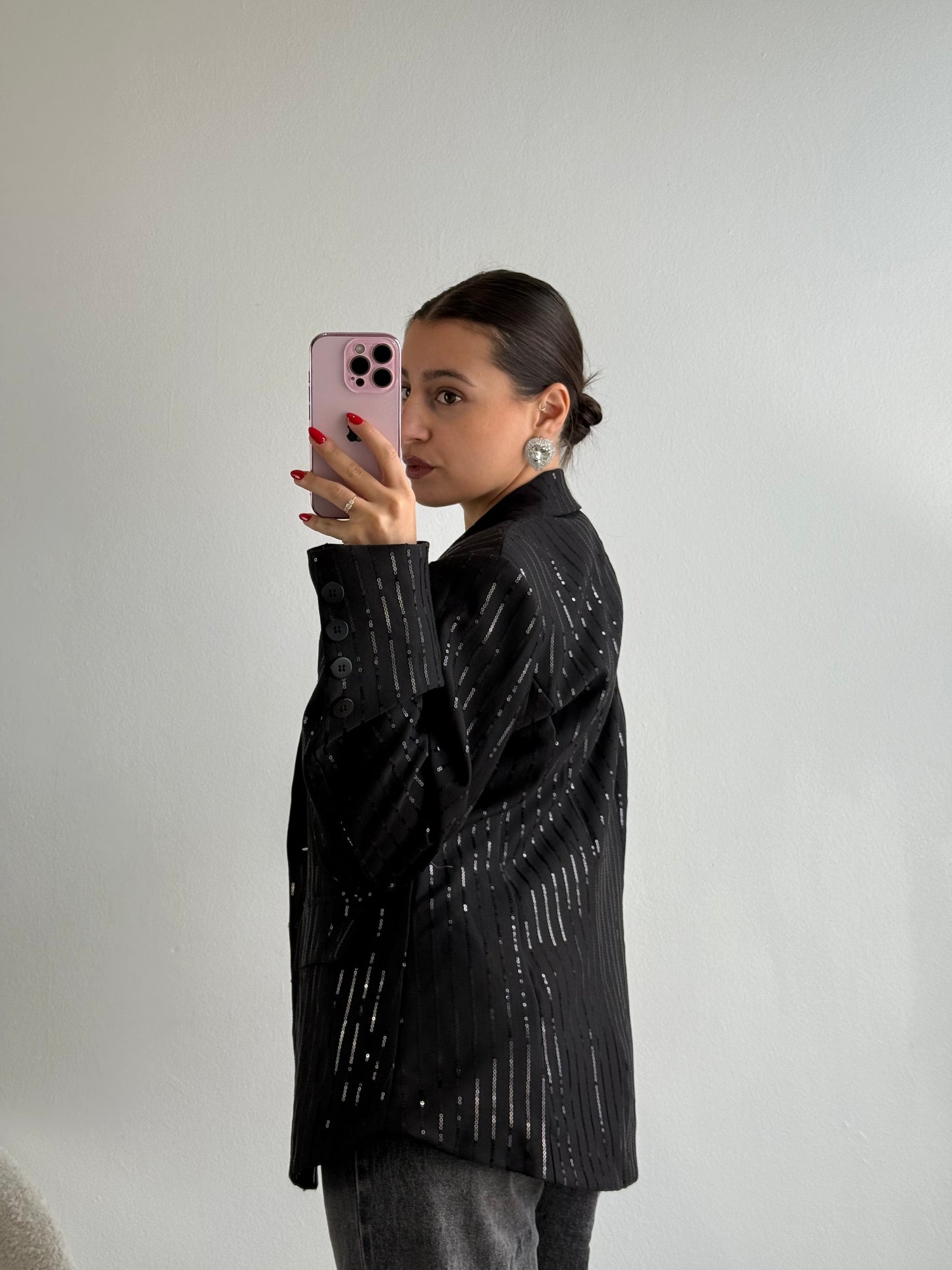 Blazer doppiopetto oversize con paillettes