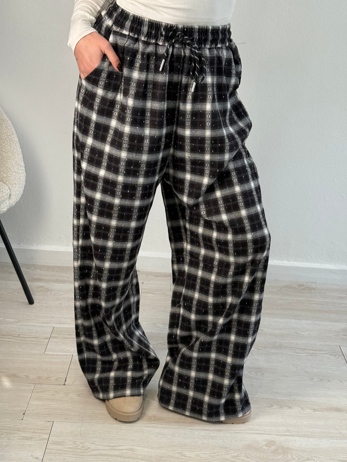 Pantaloni tartan con strass