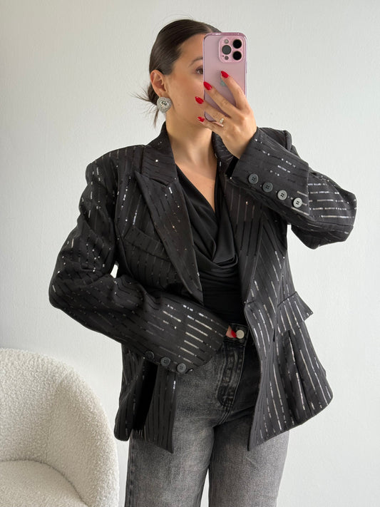 Blazer doppiopetto oversize con paillettes