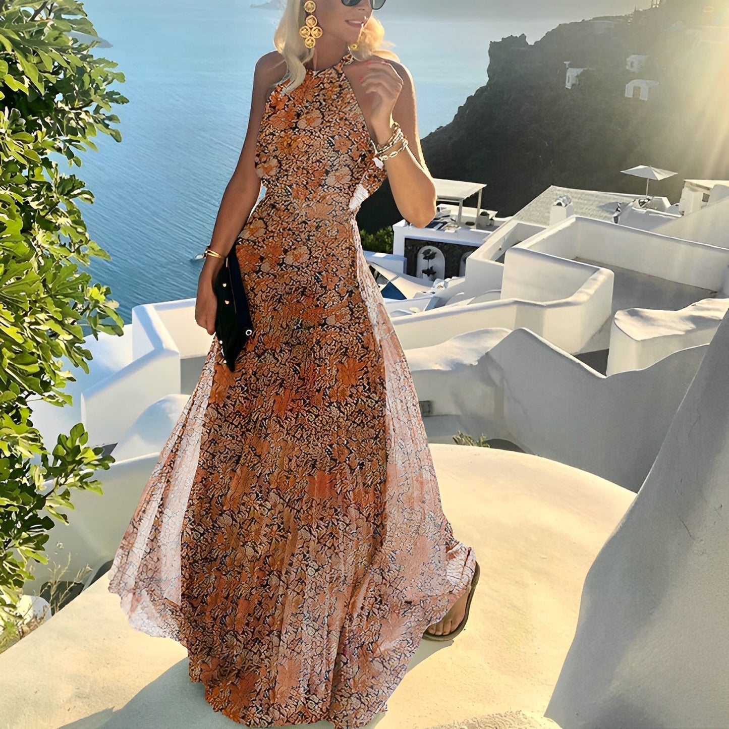 Valorie - Abito Boho plissettato con stampa patchwork per donne