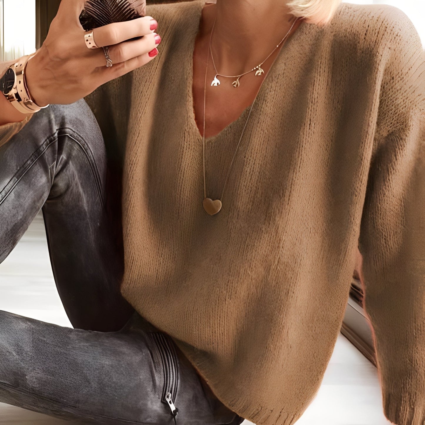 Dorris - Pullover casual e semplice con maniche lunghe per donne
