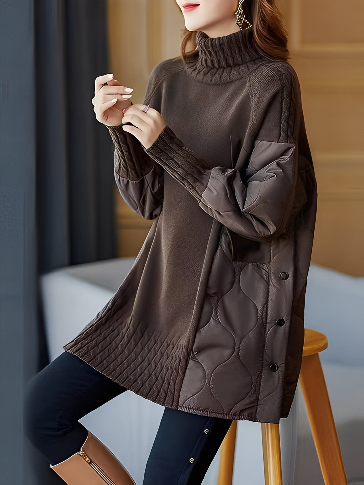 Vonda - Maglione a collo alto casual con collo alto per donne 