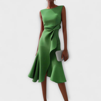 Juliette Abito Midi Drappeggiato con Volant – Abito Asimmetrico da Cocktail e Cerimonia