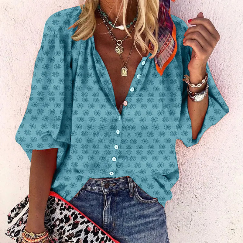 Isabella - Top Fiorito con Bottoni Vintage