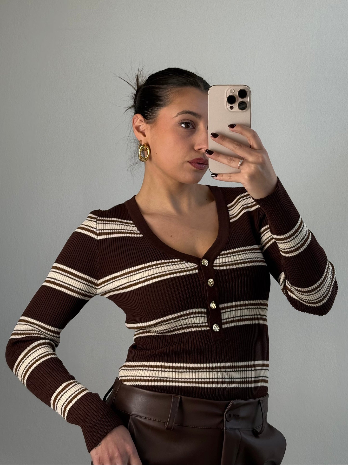 Striped V-neck bodysuit