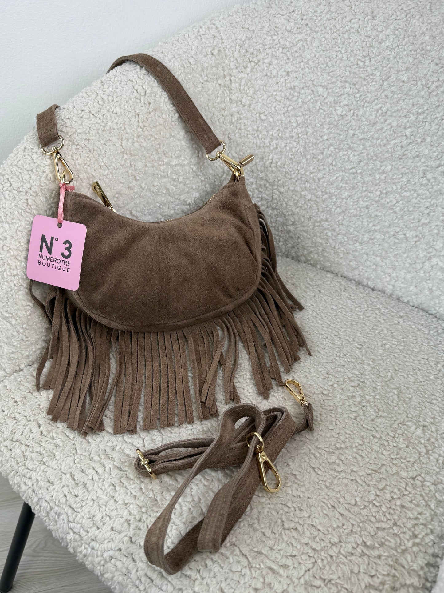 Borsa con frange TREND in vera pelle