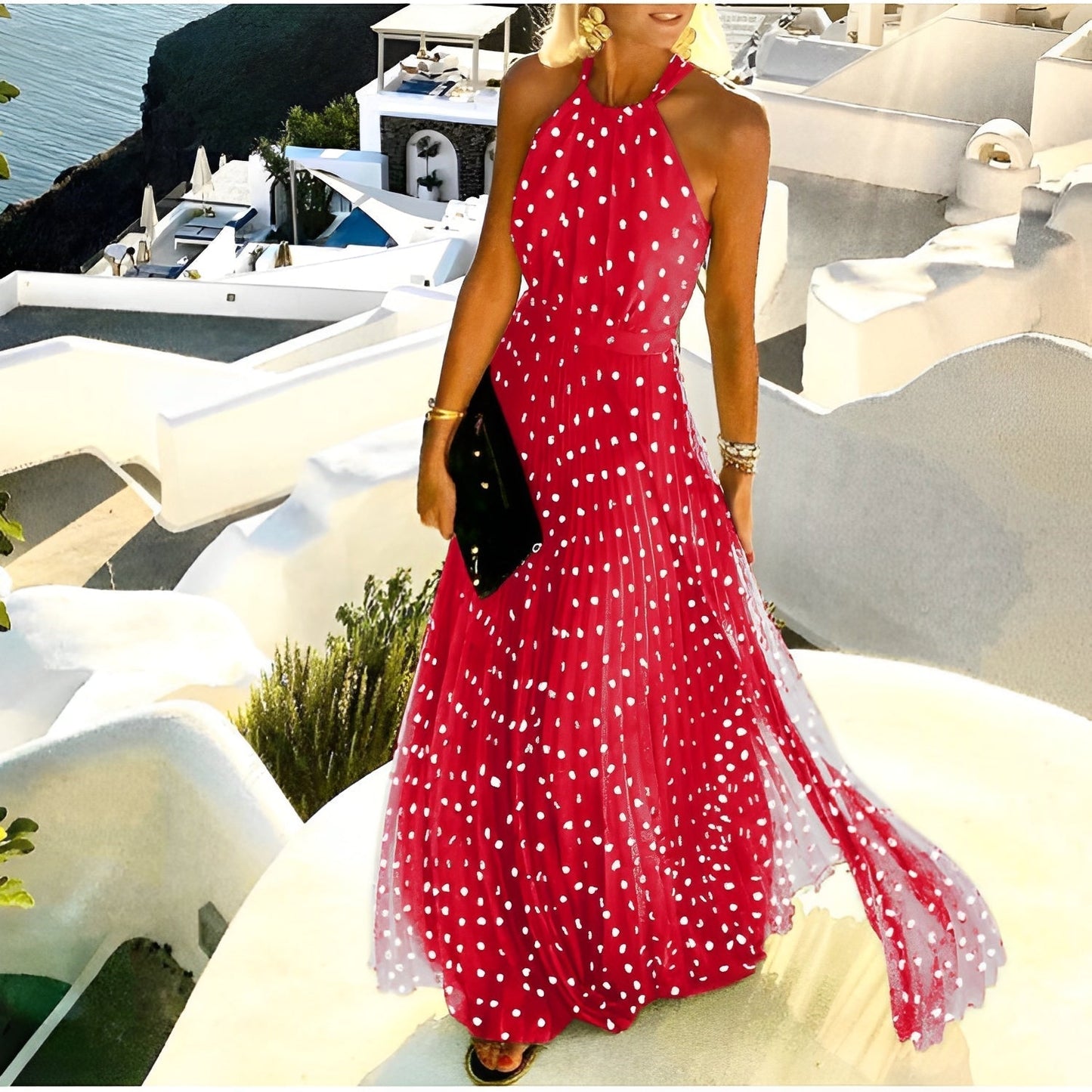 Valorie - Abito Boho plissettato con stampa patchwork per donne