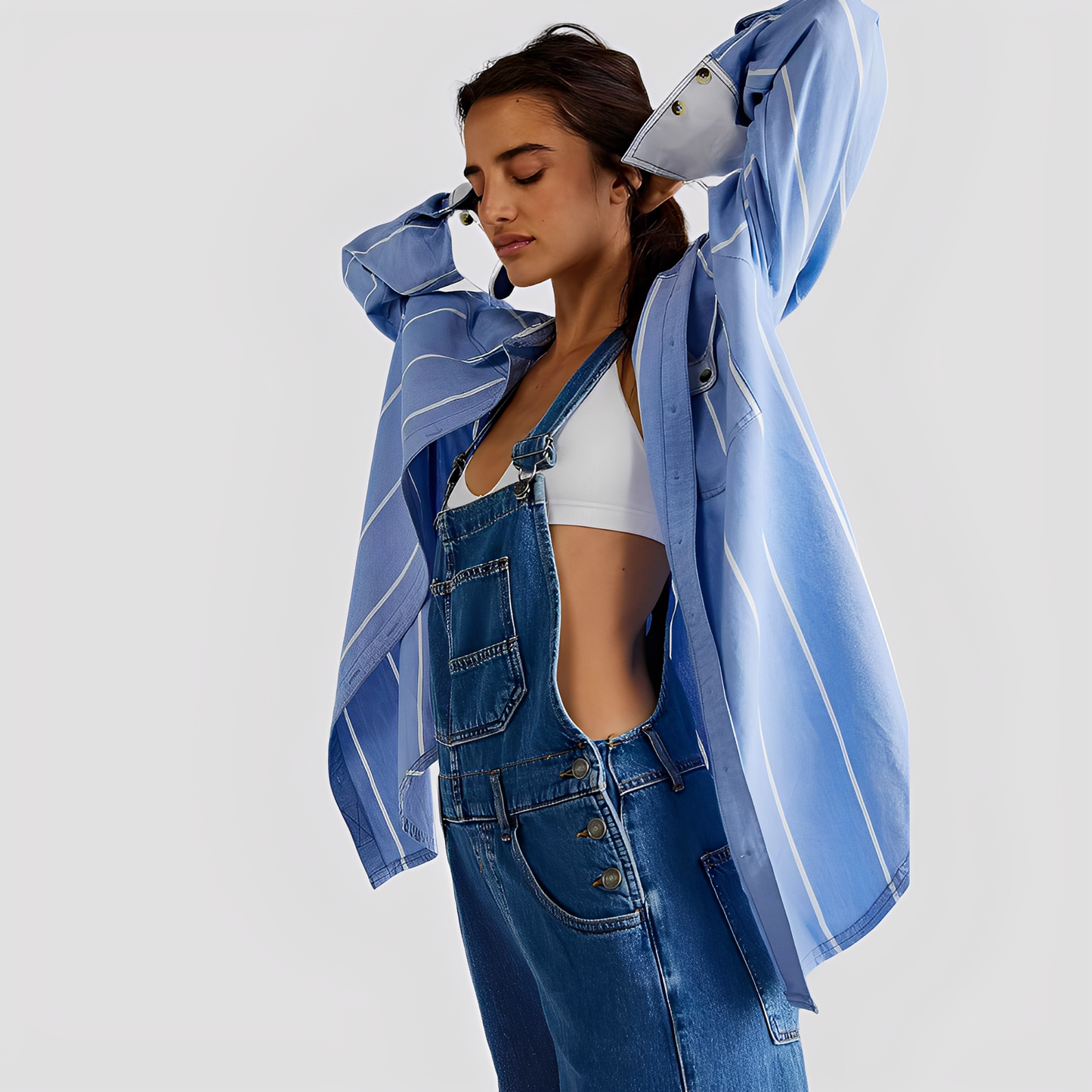 Mildred - Classica salopette di jeans a vestibilità comoda per donne