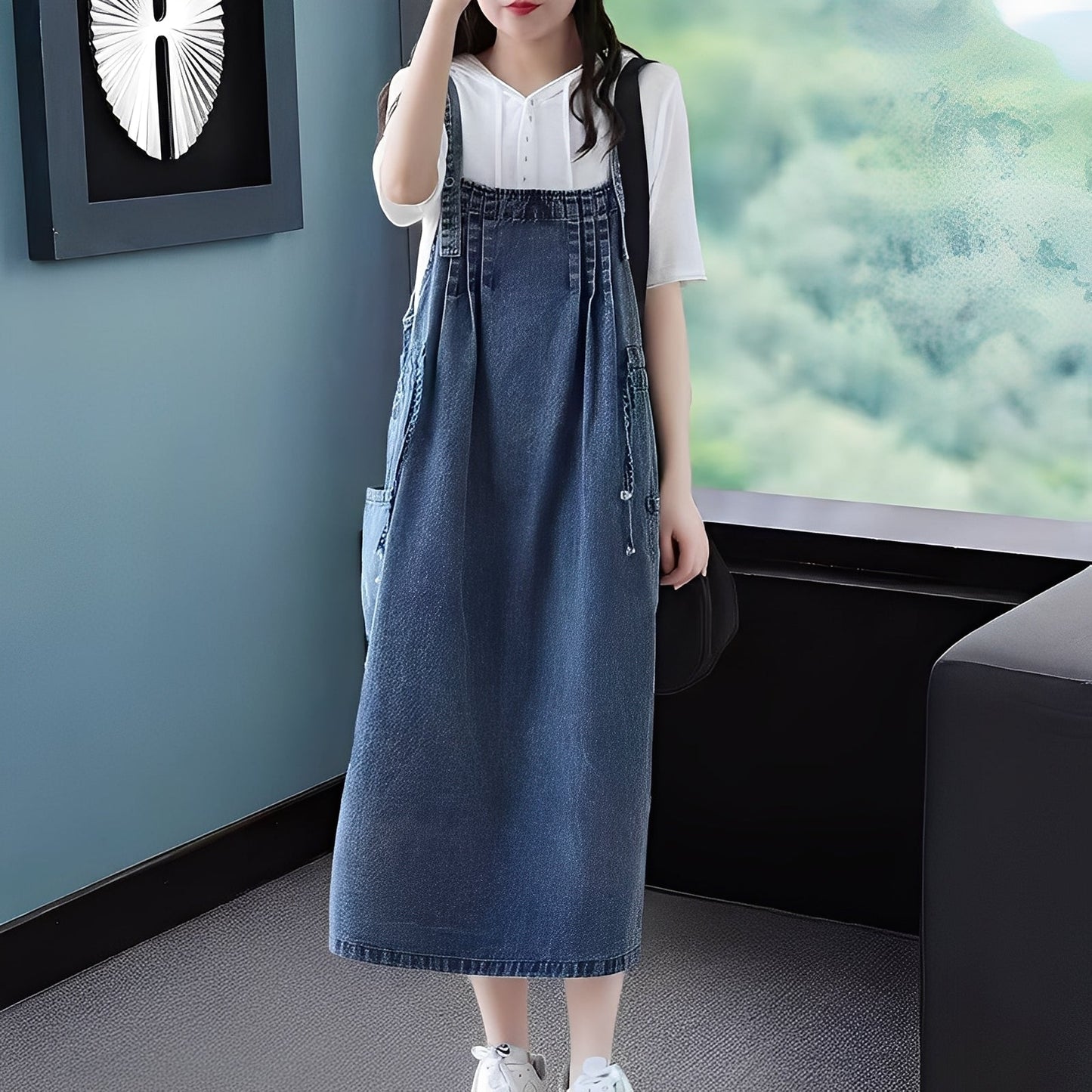 Kelsey - Abito di jeans casual con tasche per donne 