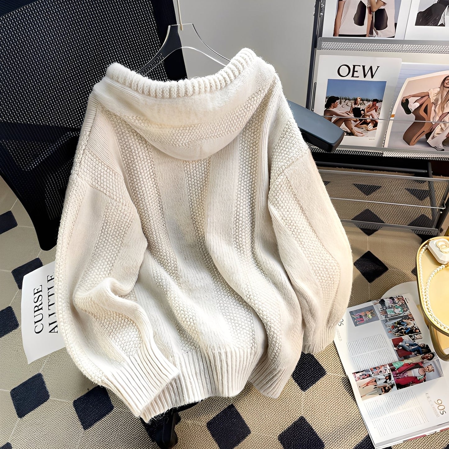 Haylee - Maglione casual con cappuccio e bottoni da donna 